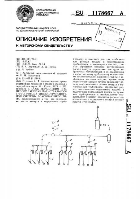 Способ управления процессом загрузки магистрального трубопровода пневмотранспортной системы всасывающего типа (патент 1178667)