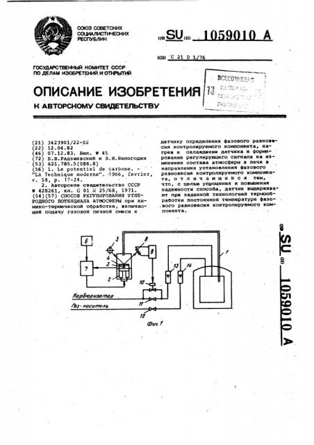 Способ регулирования углеродного потенциала атмосферы (патент 1059010)