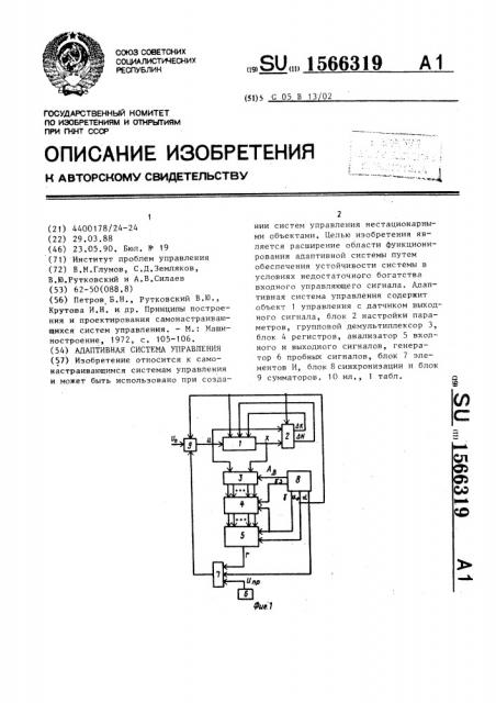 Адаптивная система управления (патент 1566319)