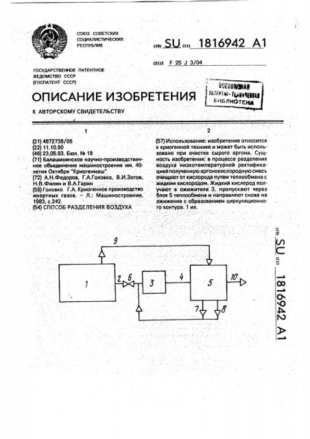 Способ разделения воздуха (патент 1816942)