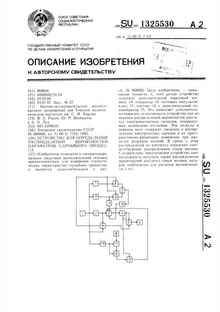 Устройство для определения распределений вероятностей параметров случайного процесса (патент 1325530)