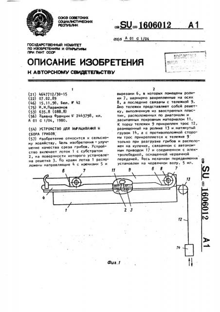 Устройство для выращивания и сбора грибов (патент 1606012)