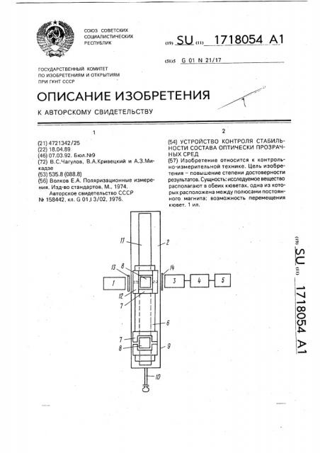 Устройство контроля стабильности состава оптически прозрачных сред (патент 1718054)