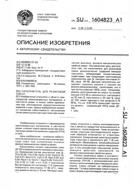 Наполнитель для резиновой смеси (патент 1604823)