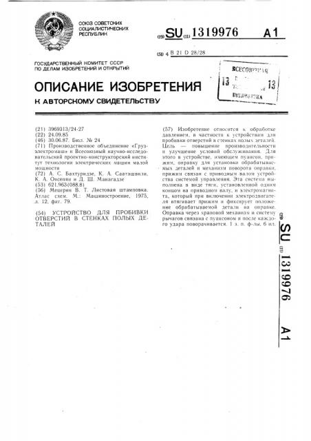 Устройство для пробивки отверстий в стенках полых деталей (патент 1319976)