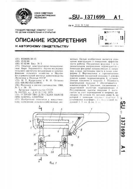 Устройство для садки быков при взятии спермы (патент 1371699)
