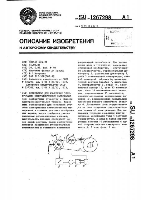 Устройство для измерения электризации неметаллических материалов (патент 1267298)