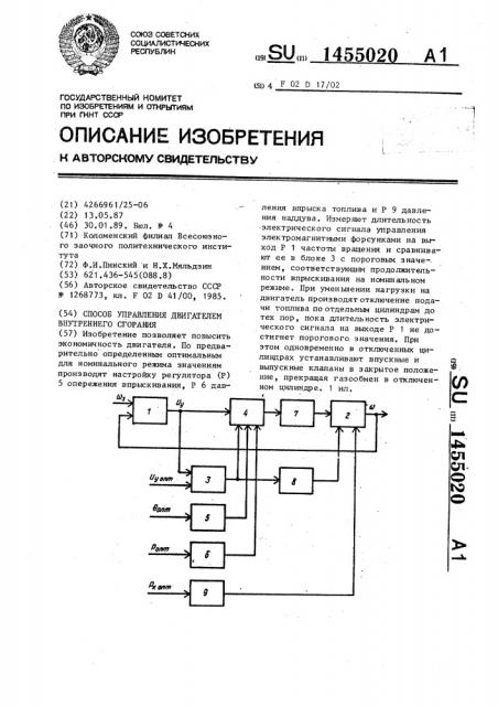 Способ управления двигателем внутреннего сгорания (патент 1455020)