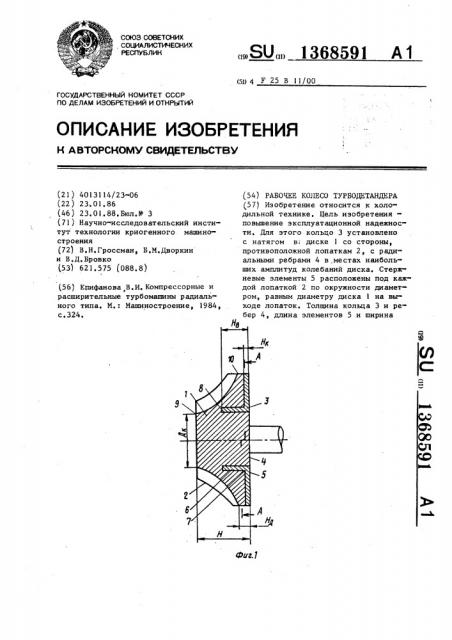 Рабочее колесо турбодетандера (патент 1368591)