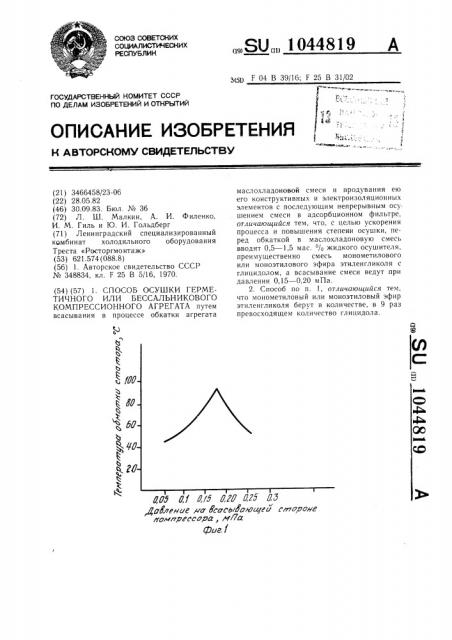 Способ осушки герметичного или бессальникового компрессионного агрегата (патент 1044819)