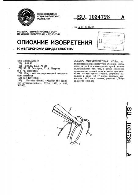 Игла хирургическая (патент 1034728)