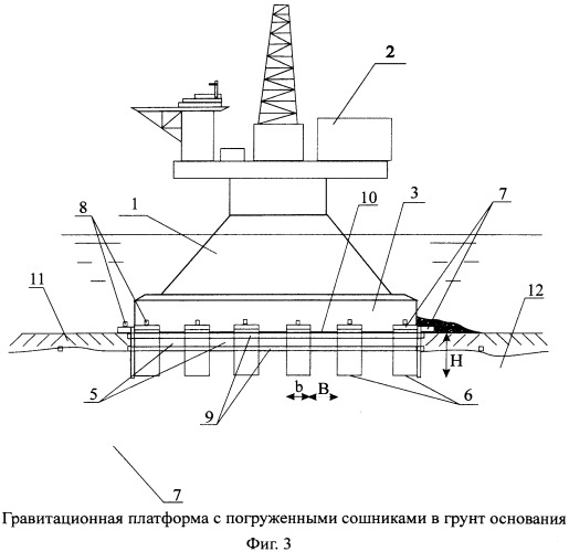 Морская гравитационная платформа с заглубленным фундаментом (патент 2555174)