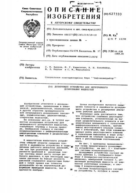 Дозирующее устройство для непрерывного дозирования жидкостей (патент 627333)