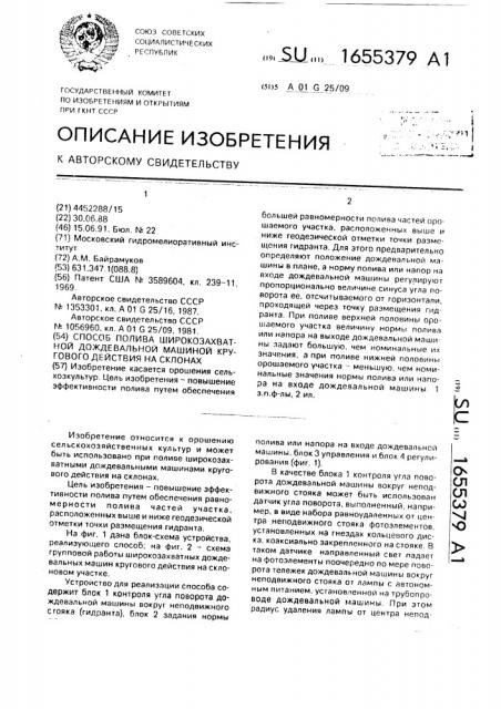 Способ полива широкозахватной дождевальной машиной кругового действия на склонах (патент 1655379)