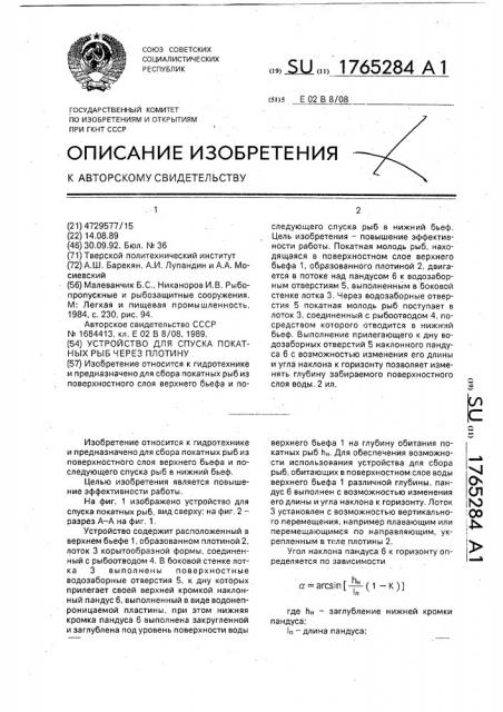 Устройство для спуска покатных рыб через плотину (патент 1765284)