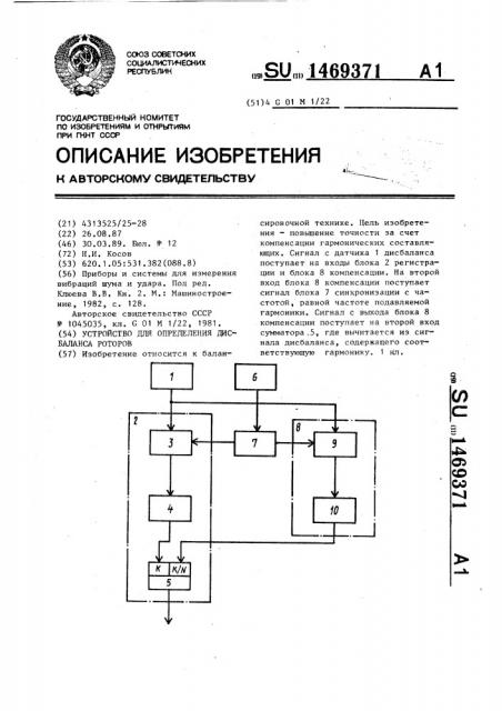 Устройство для определения дисбаланса роторов (патент 1469371)