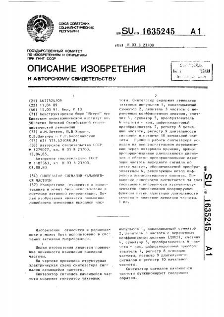 Синтезатор сигналов качающейся частоты (патент 1635245)