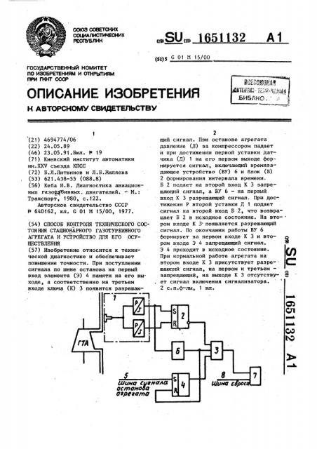 Способ контроля технического состояния стационарного газотурбинного агрегата и устройство для его осуществления (патент 1651132)