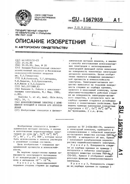 Ионоселективный электрод с изменяемой функцией и способ его изготовления (патент 1567959)