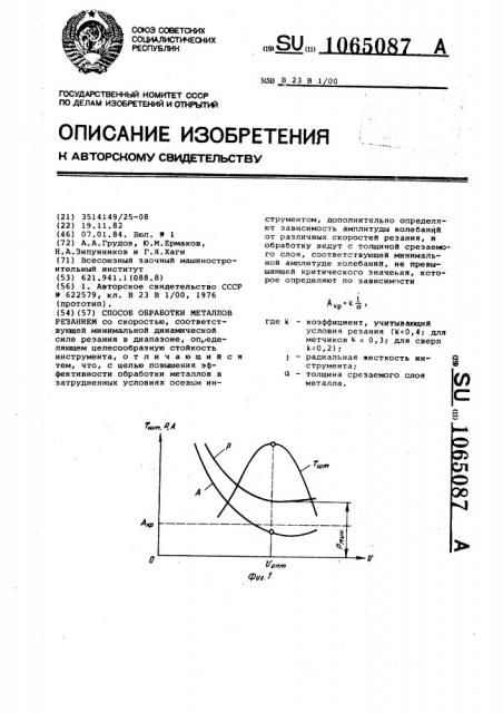 Способ обработки металлов резанием (патент 1065087)