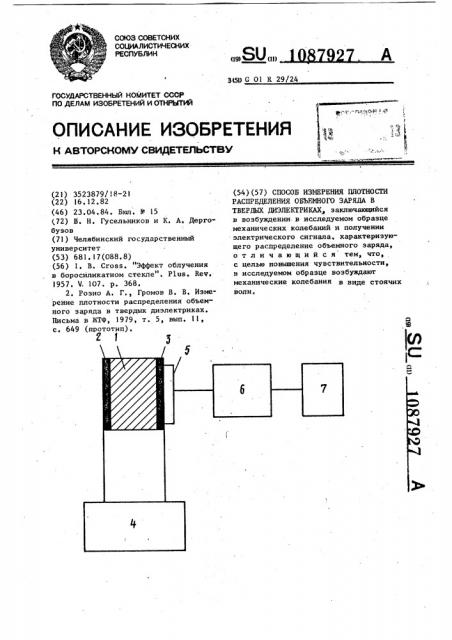Способ измерения плотности распределения объемного заряда в твердых диэлектриках (патент 1087927)