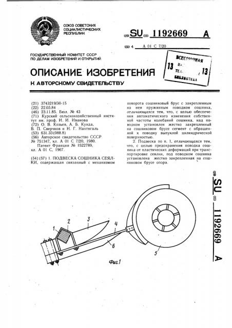 Подвеска сошника сеялки (патент 1192669)