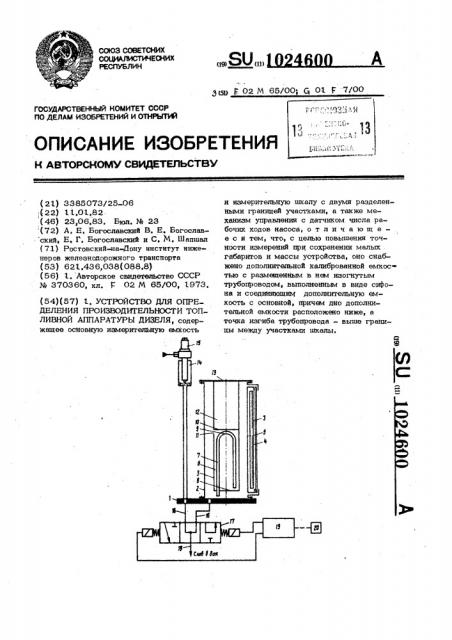 Устройство для определения производительности топливной аппаратуры дизеля (патент 1024600)