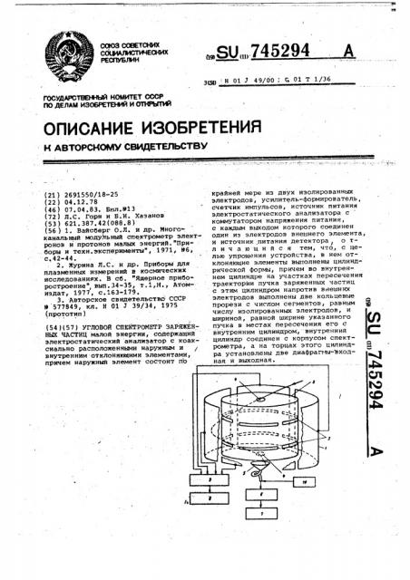 Угловой спектрометр заряженных частиц (патент 745294)