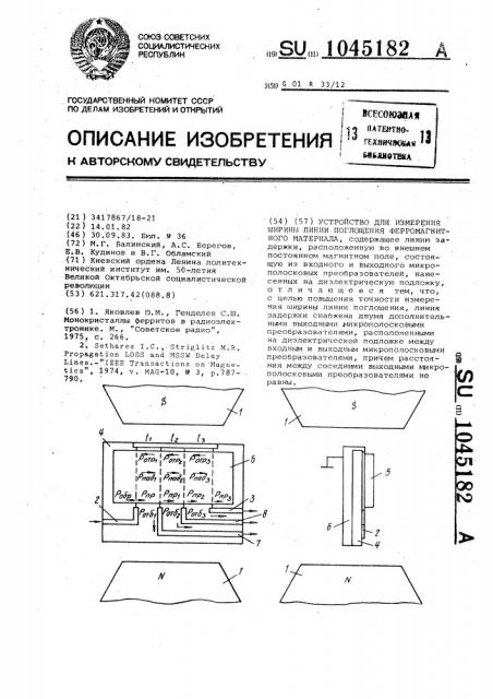 Устройство для измерения ширины линии поглощения ферромагнитного материала (патент 1045182)
