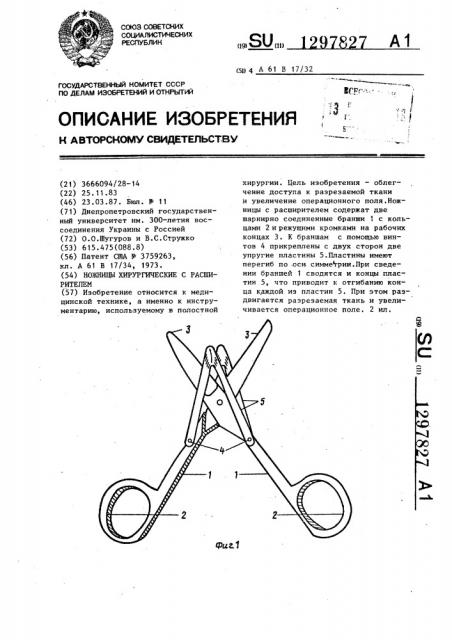 Ножницы хирургические с расширителем (патент 1297827)
