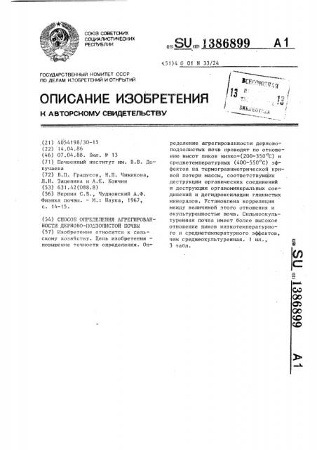 Способ определения агрегированности дерново-подзолистой почвы (патент 1386899)