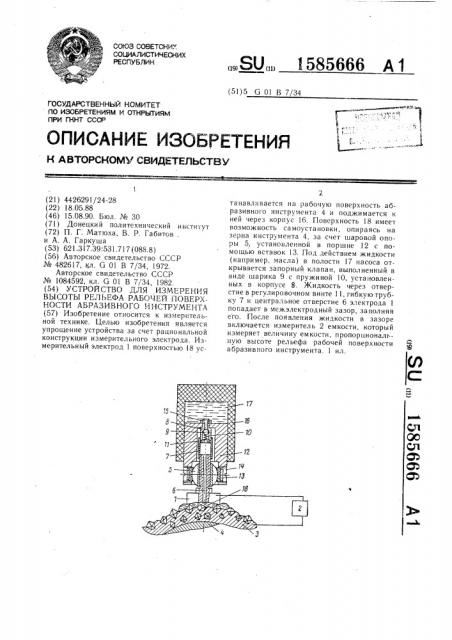 Устройство для измерения высоты рельефа рабочей поверхности абразивного инструмента (патент 1585666)