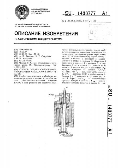 Способ подачи смазочно-охлаждающей жидкости в зону резания (патент 1433777)