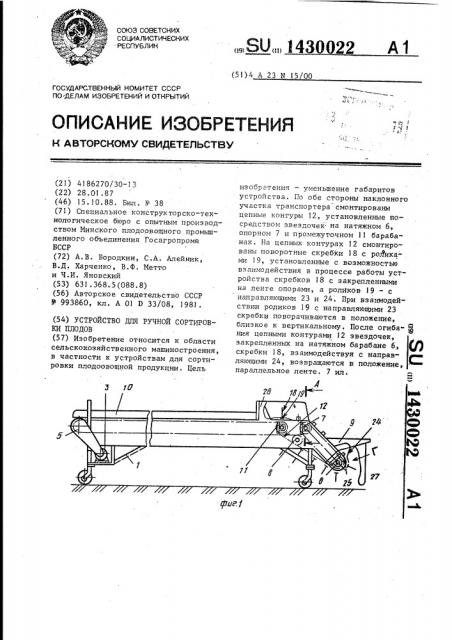 Устройство для ручной сортировки плодов (патент 1430022)