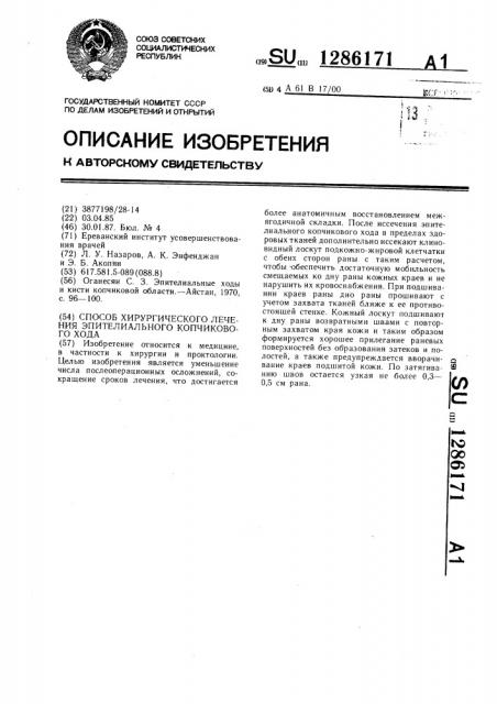 Способ хирургического лечения эпителиального копчикового хода (патент 1286171)