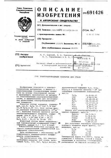 Электропроводящее покрытие для стали (патент 691426)