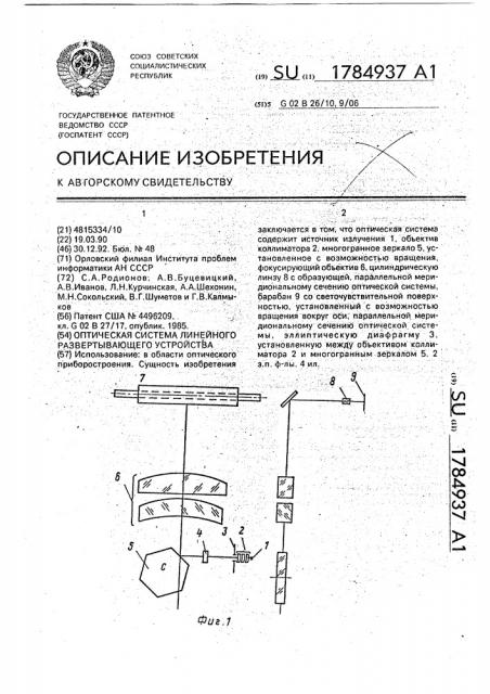 Оптическая система линейного развертывающего устройства (патент 1784937)