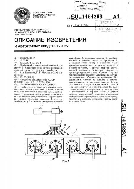 Пневматическая сеялка (патент 1454293)