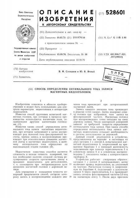 Способ определения оптимального тока записи магнитных видеоголовок (патент 528601)