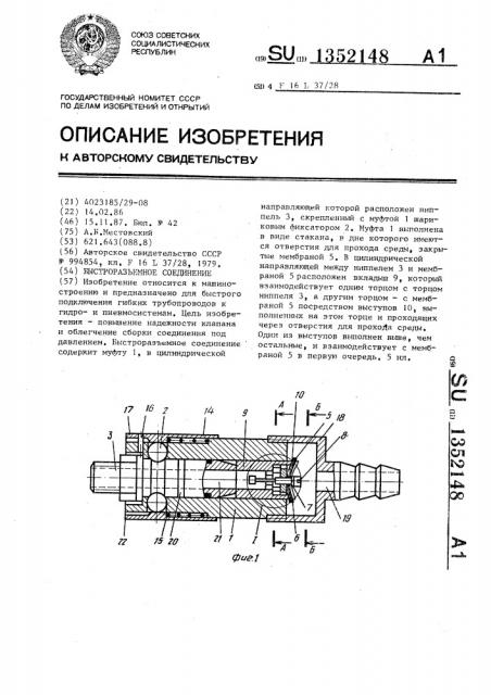 Быстроразъемное соединение (патент 1352148)