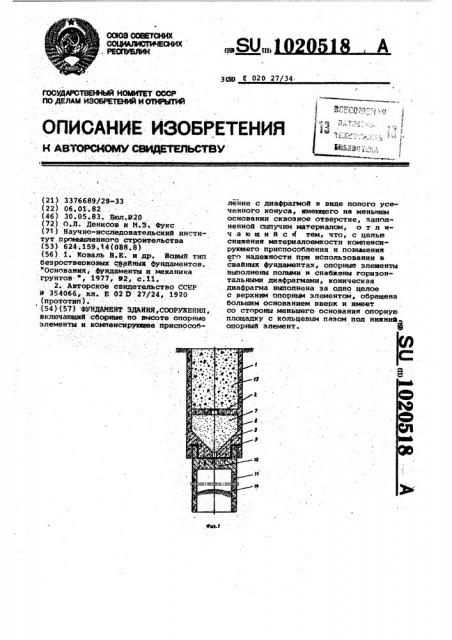 Фундамент здания,сооружения (патент 1020518)