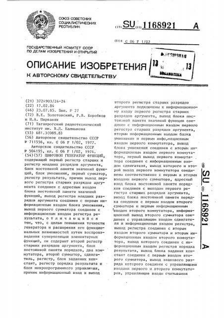 Цифровой генератор функций (патент 1168921)