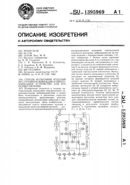 Способ испытания изделий на случайную вибрацию и многоканальное устройство для его осуществления (патент 1395969)