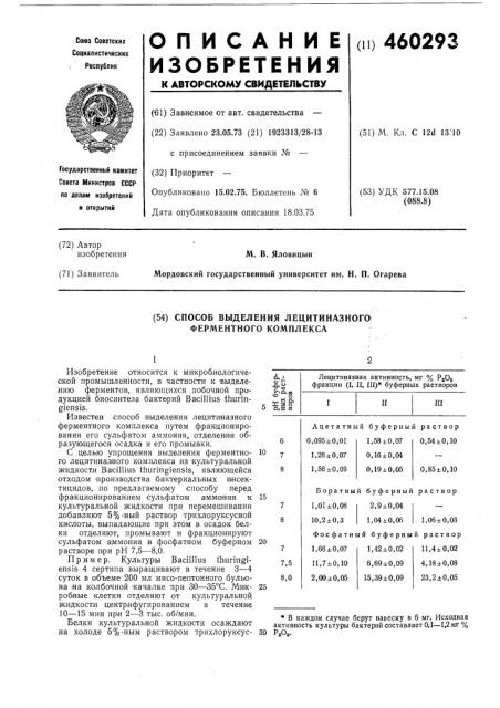 Способ выделения лецитиназного ферментного комплекса (патент 460293)