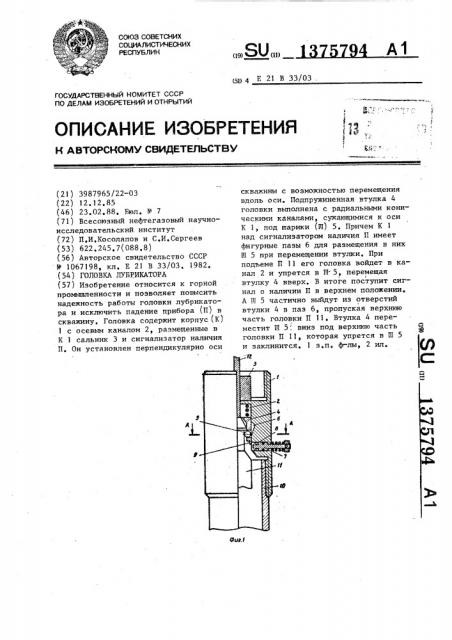 Головка лубрикатора (патент 1375794)