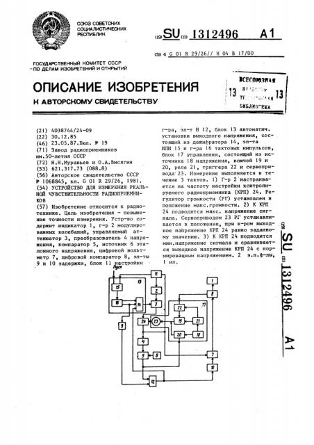 Устройство для измерения реальной чувствительности радиоприемников (патент 1312496)