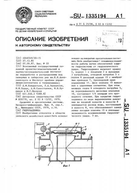 Гидрозадвижка (патент 1335194)