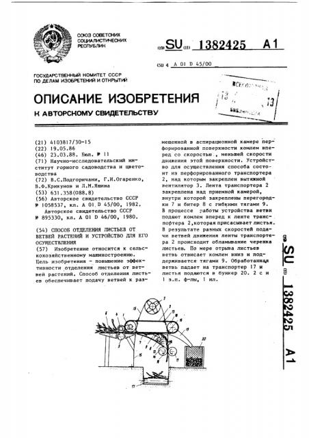 Способ отделения листьев от ветвей растений и устройство для его осуществления (патент 1382425)