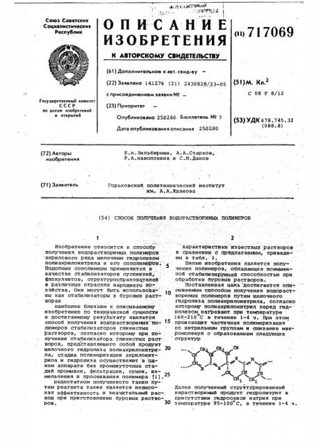 Способ получения водорастворимых полимеров (патент 717069)