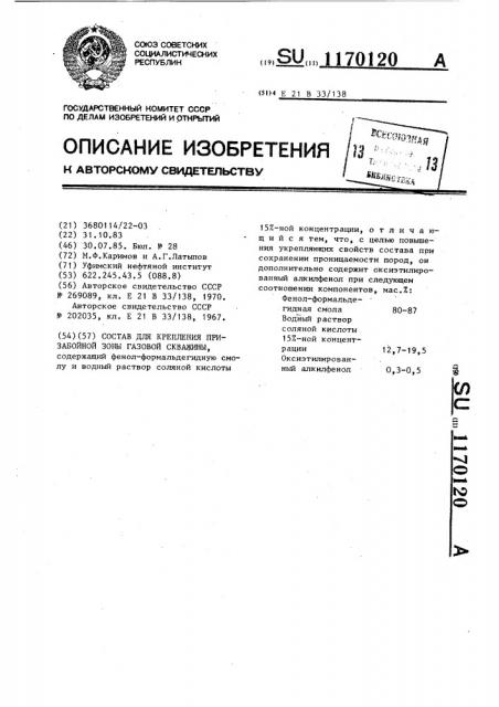 Состав для крепления призабойной зоны газовой скважины (патент 1170120)